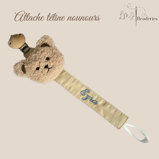 ATTACHE TÉTINE NOUNOURS personnalisé au prénom de l'enfant. LMJbroderies 