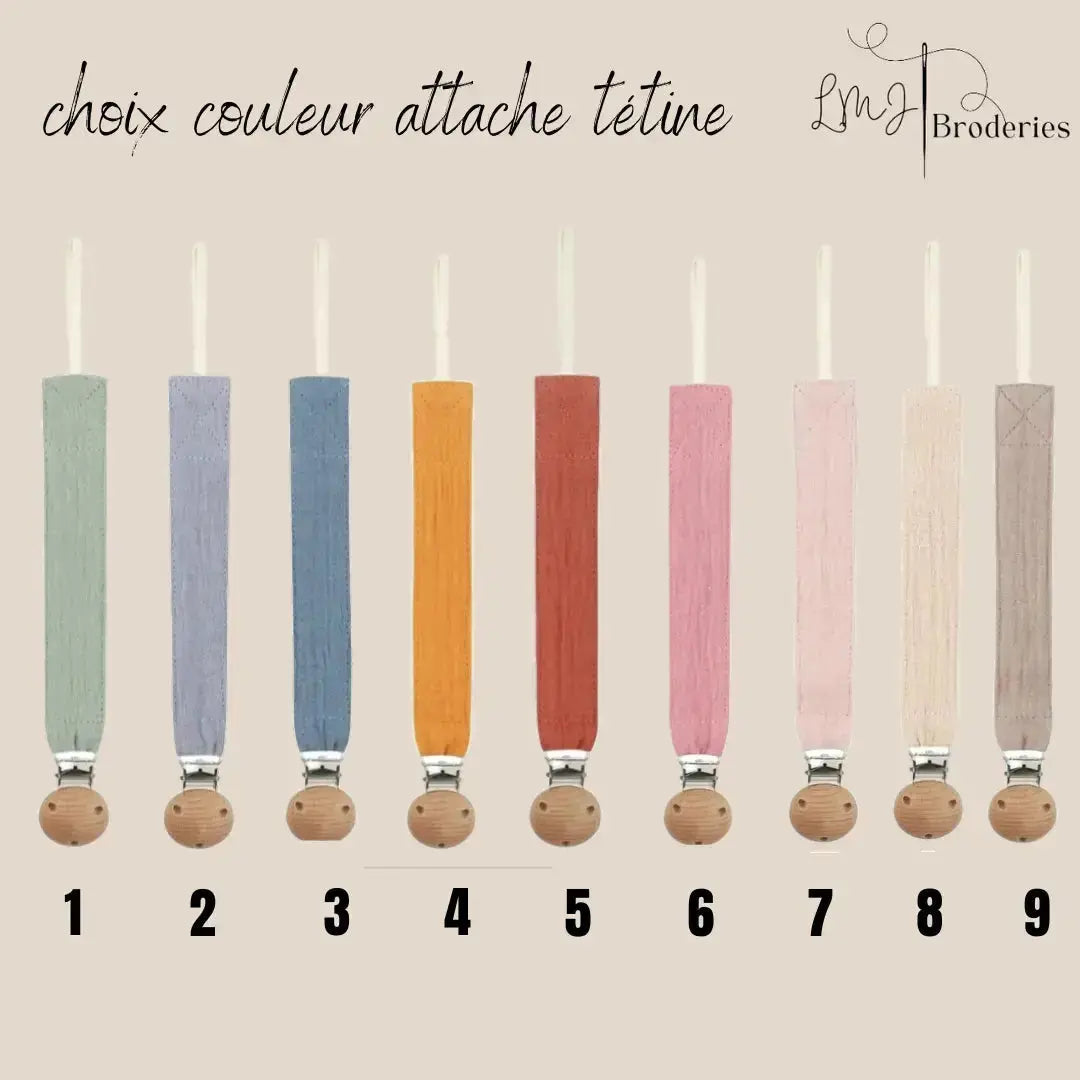 Attache tétine gaze de coton brodé personnalisé prénom bébé