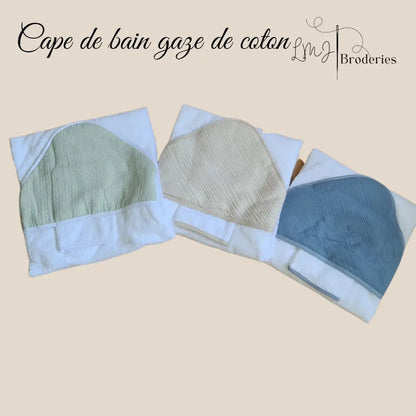 Cape de bain et gant GAZE de COTON personnalisable au prénom de votre bébé.