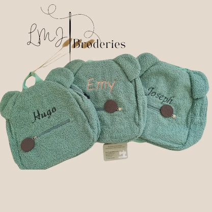 Sac à dos peluche brodé personnalisé prénom bébé enfant cadeau naissance original