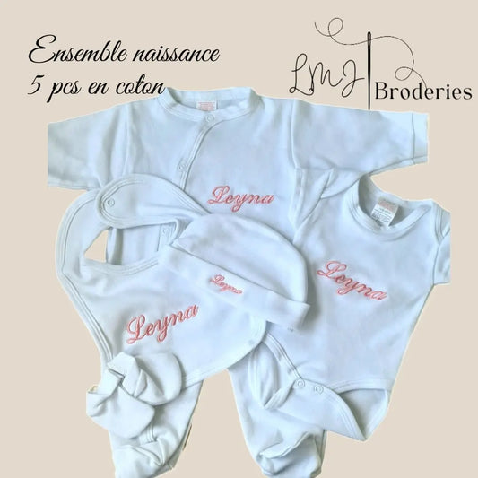Ensemble 5 pièces velours 3 & 6 mois personnalisé au prénom de bébé LMJbroderies 
