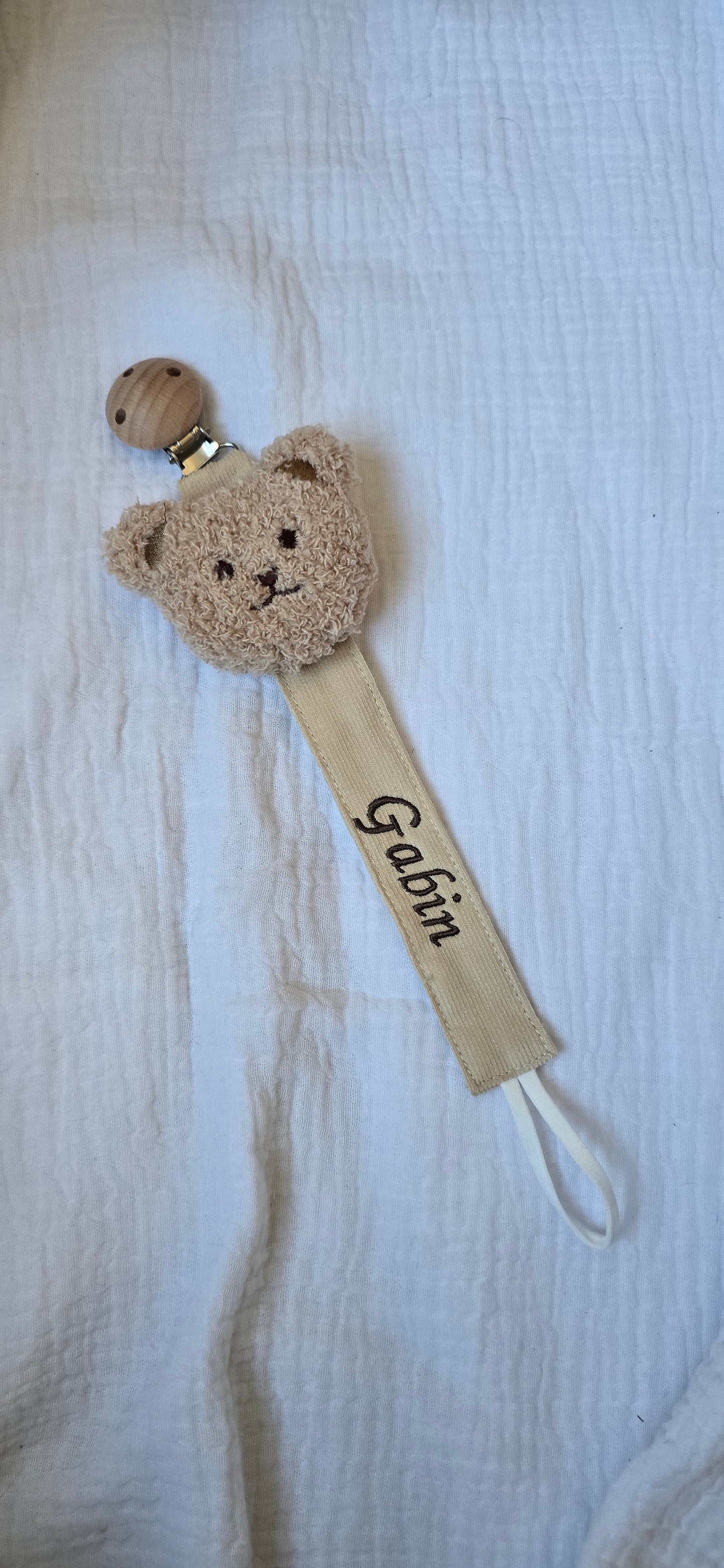 ATTACHE TÉTINE NOUNOURS personnalisé au prénom de l'enfant. LMJbroderies 