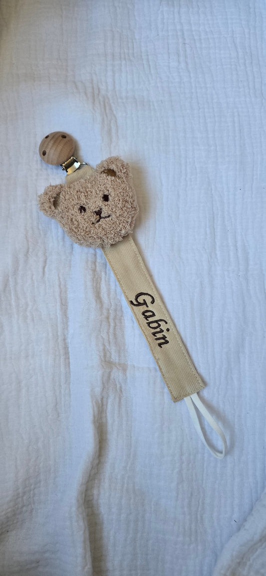 ATTACHE TÉTINE NOUNOURS personnalisé au prénom de l'enfant. LMJbroderies 