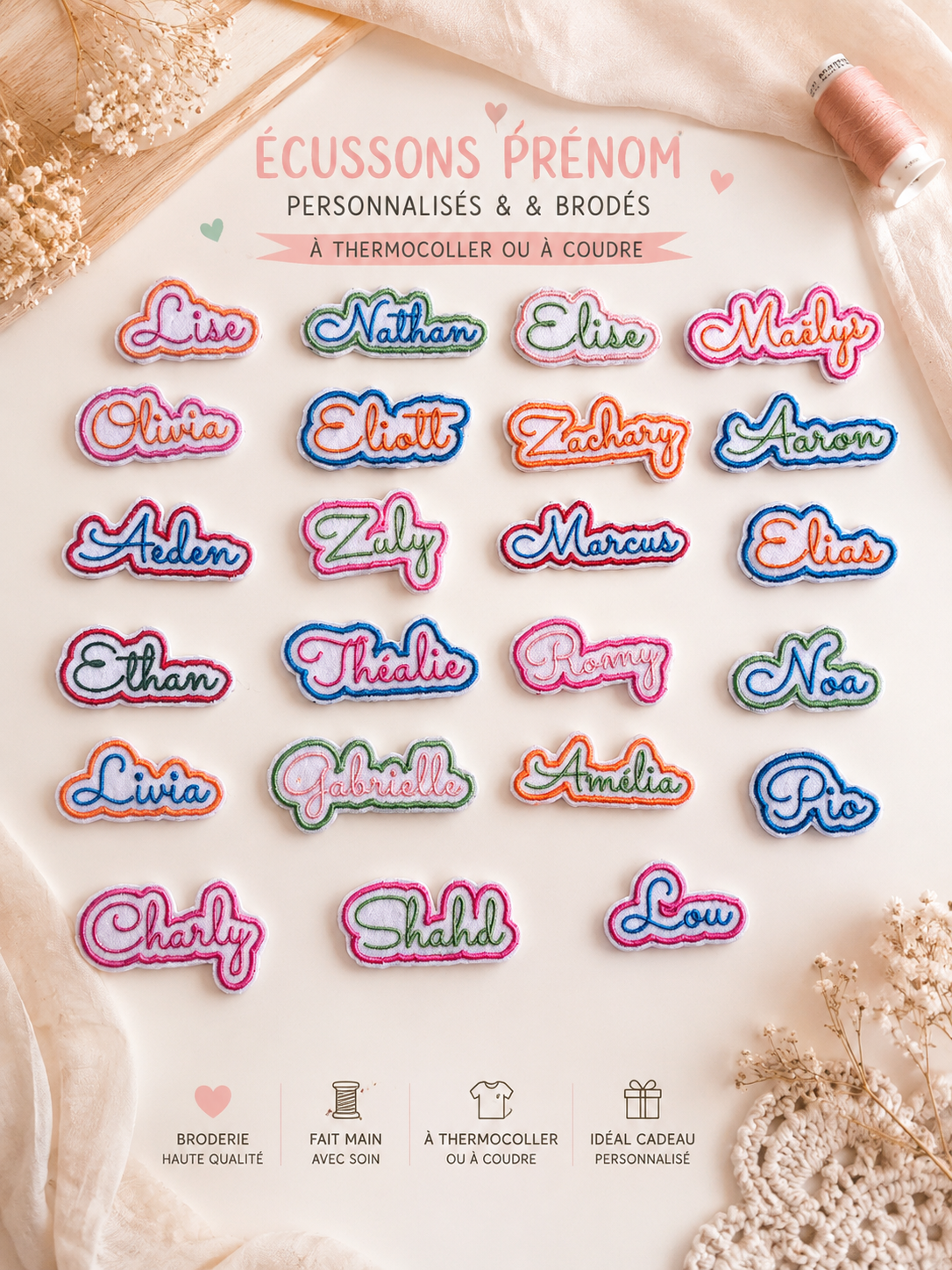 Ecusson thermocollant personnalisable - Mot ou prénom, patch à coller ou à coudre, accessoire mercerie LMJbroderies ! cadeau personnalisé 