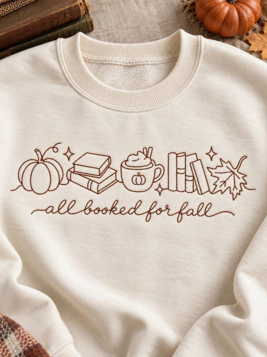 Sweat brodé unisexe Book Lover – Pull automne cosy All Booked for Fall LMJbroderies ! cadeau personnalisé 