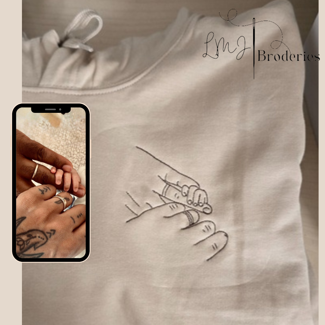 Sweat adulte femme homme avec capuche brodé personnalisé photo art line portrait cadeau unique et original LMJbroderies 