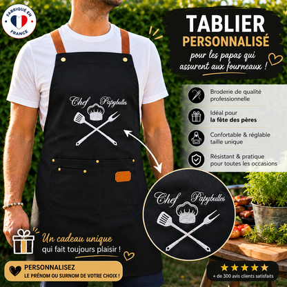 Tablier de cuisine / barbecue personnalisé | cadeau unique et orignal pour la fête des grands pères ou  la fête des pères LMJbroderies 
