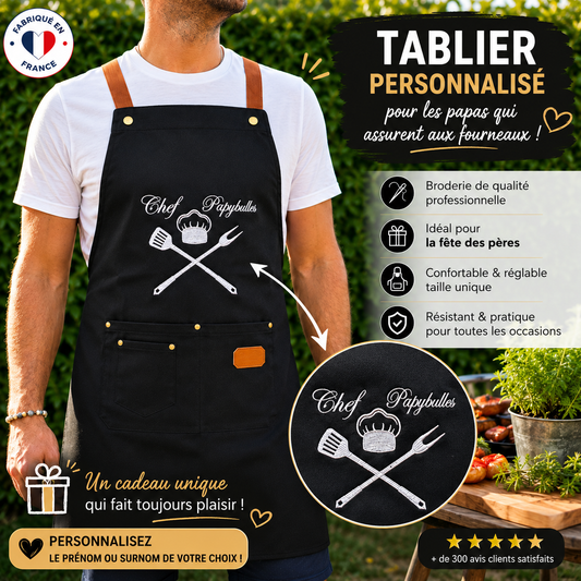 Tablier de cuisine / barbecue personnalisé | cadeau unique et orignal pour la fête des grands pères ou  la fête des pères LMJbroderies 