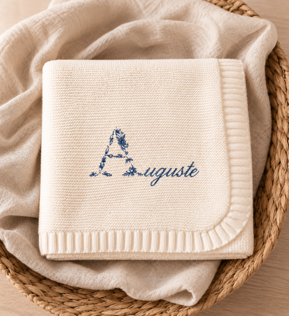 Personalized Knitted Baby Blanket LMJbroderies ! cadeau personnalisé 